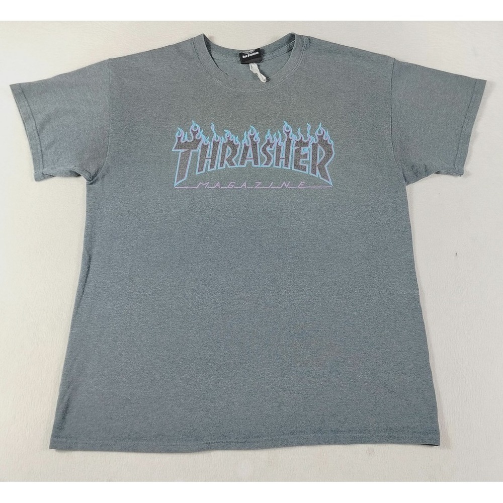 Vintage Thrasher Magazine Shirt Mens Large Gray Flame Skateboard Skater Grunge